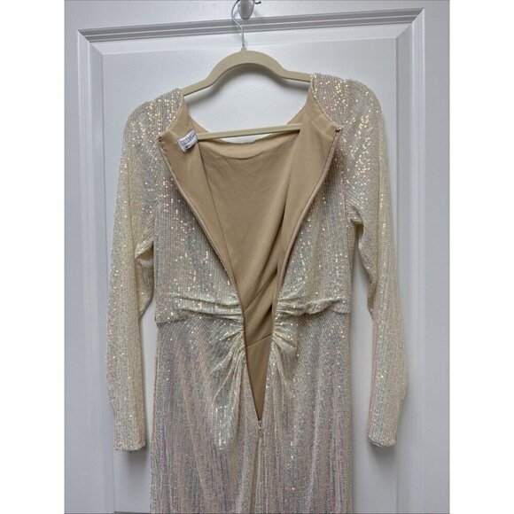 Mac Duggal Size 6 Cream 26715 Sequined Ruched Long Sleeve Formal Gown Dress New - Picture 9 of 11